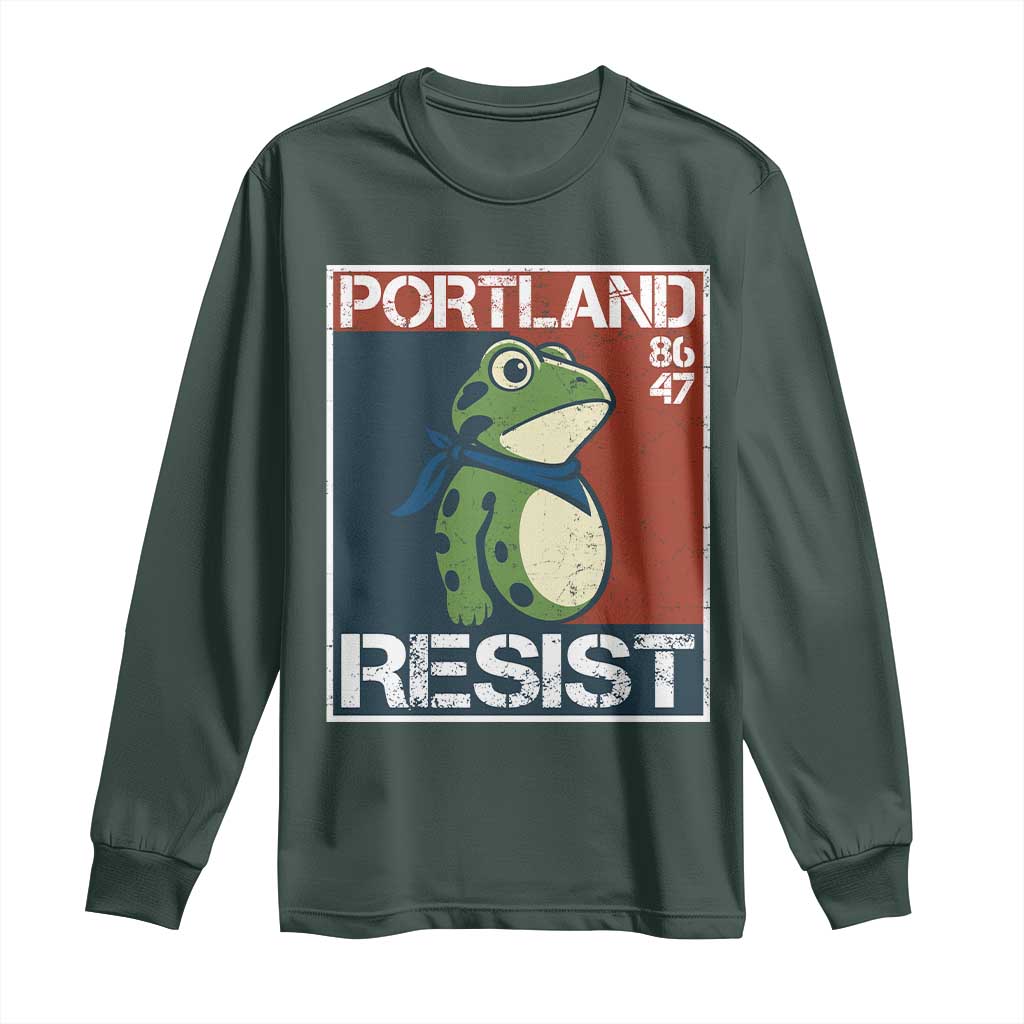 Portland Resist Retro Frog 8647 Long Sleeve Shirt Political Satire Protest Poster Graphic TS02 Dark Forest Green Print Your Wear