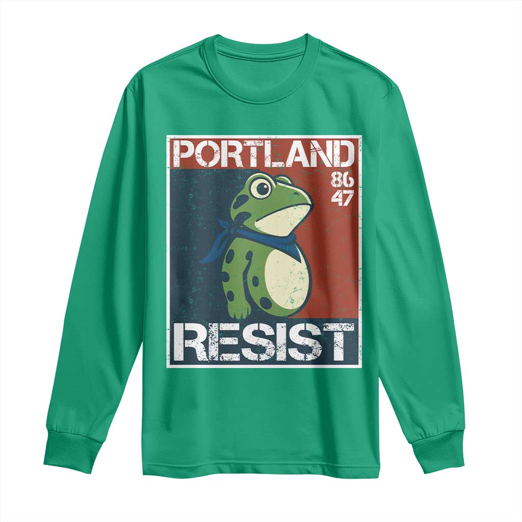 Portland Resist Retro Frog 8647 Long Sleeve Shirt Political Satire Protest Poster Graphic TS02 Irish Green Print Your Wear