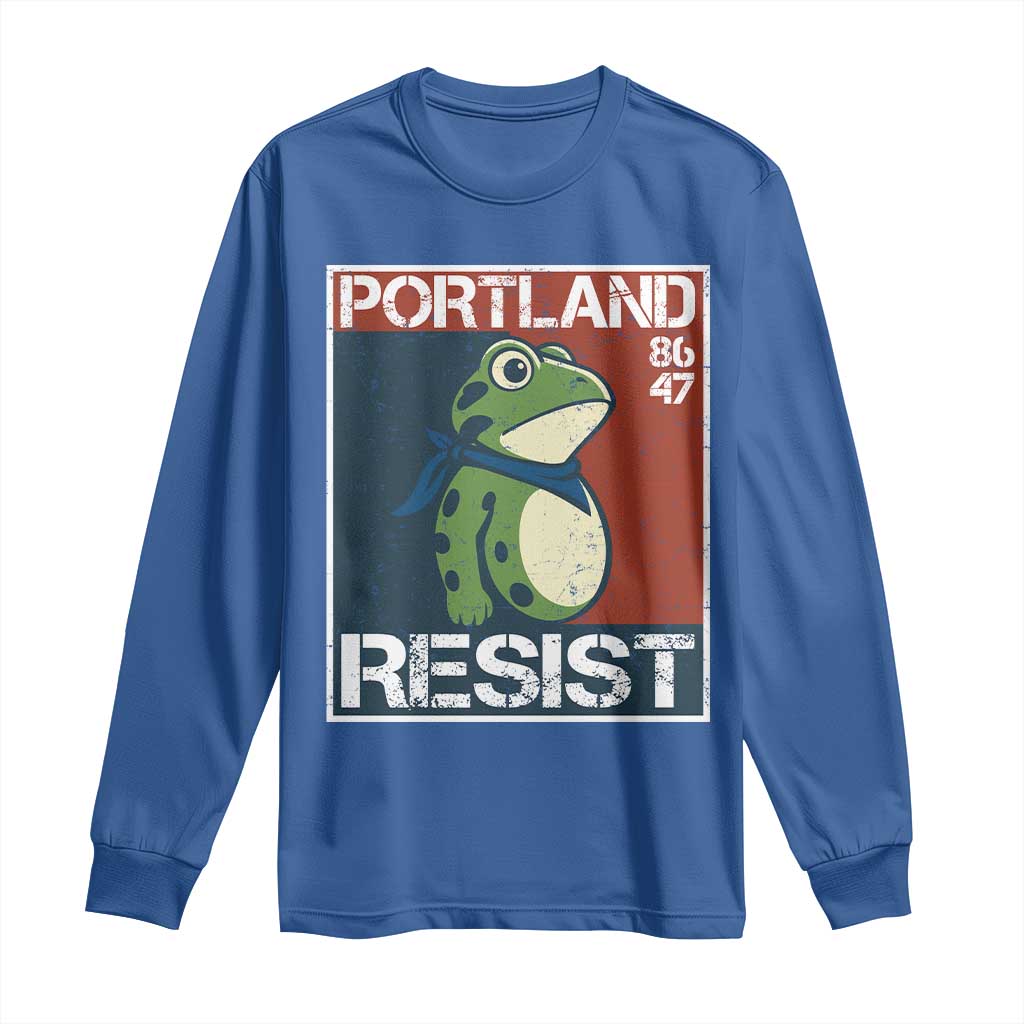 Portland Resist Retro Frog 8647 Long Sleeve Shirt Political Satire Protest Poster Graphic TS02 Royal Blue Print Your Wear