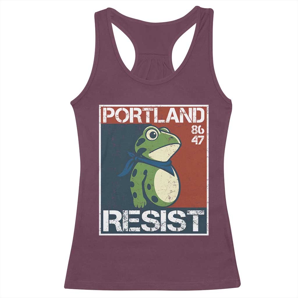 Portland Resist Retro Frog 8647 Racerback Tank Top Political Satire Protest Poster Graphic TS02 Maroon Print Your Wear