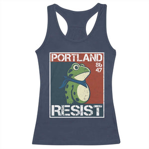 Portland Resist Retro Frog 8647 Racerback Tank Top Political Satire Protest Poster Graphic TS02 Navy Print Your Wear