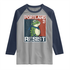 Portland Resist Retro Frog 8647 Raglan Shirt Political Satire Protest Poster Graphic TS02 Sport Gray Navy Print Your Wear