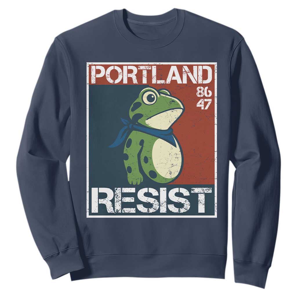 Portland Resist Retro Frog 8647 Sweatshirt Political Satire Protest Poster Graphic TS02 Navy Print Your Wear