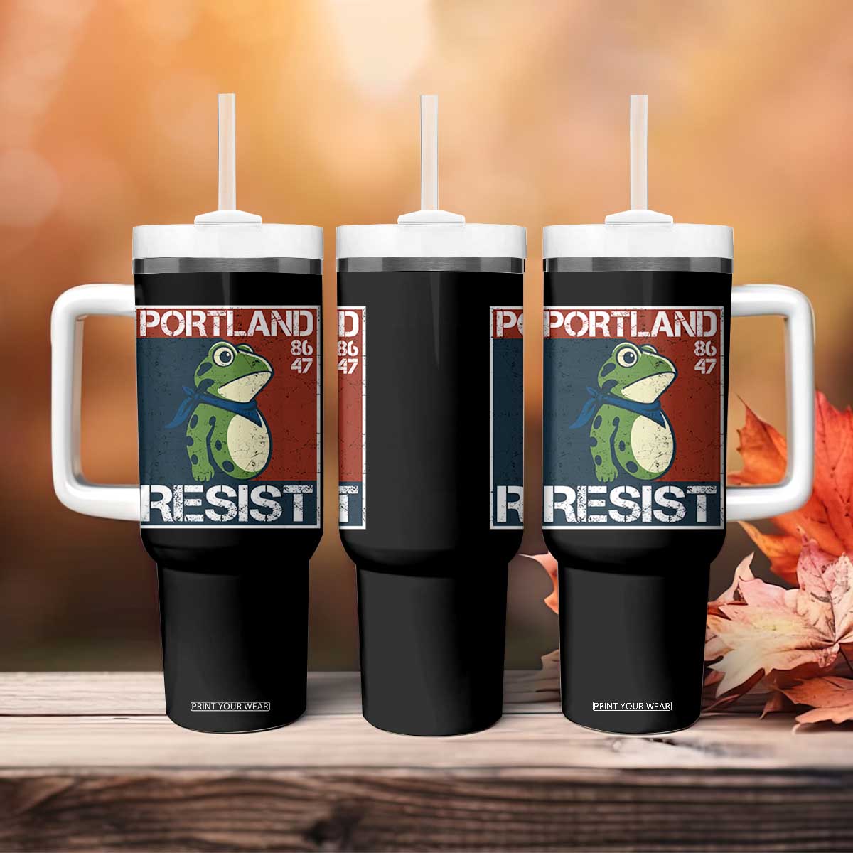 Portland Resist Retro Frog 8647 Tumbler With Handle Political Satire Protest Poster Graphic TS02 Print Your Wear