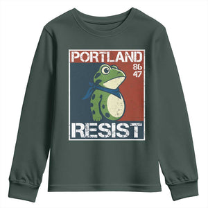 Portland Resist Retro Frog 8647 Youth Sweatshirt Political Satire Protest Poster Graphic TS02 Dark Forest Green Print Your Wear