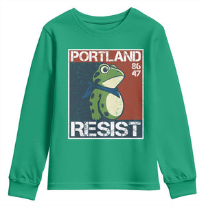 Portland Resist Retro Frog 8647 Youth Sweatshirt Political Satire Protest Poster Graphic TS02 Irish Green Print Your Wear