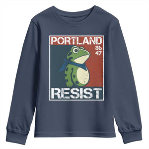 Portland Resist Retro Frog 8647 Youth Sweatshirt Political Satire Protest Poster Graphic TS02 Navy Print Your Wear