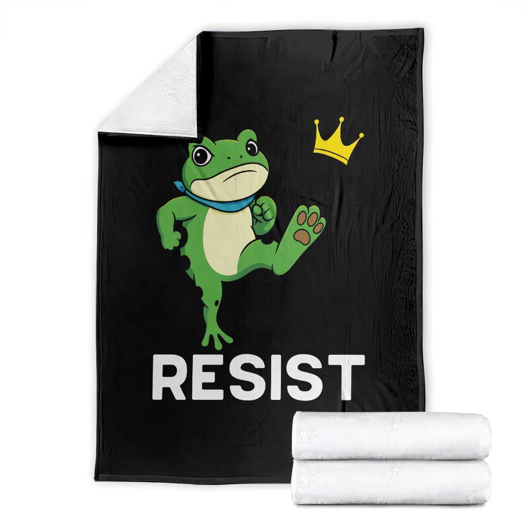 Resist Frog Kicking Crown Throw Blanket Funny No Kings In America Free Portland TS02 Black Print Your Wear