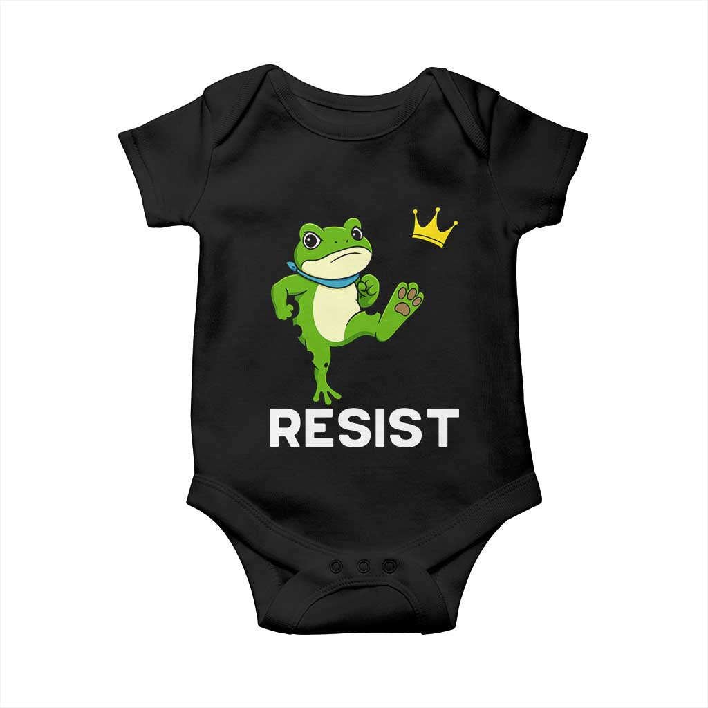 Resist Frog Kicking Crown Baby Onesie Funny No Kings In America Free Portland TS02 Black Print Your Wear