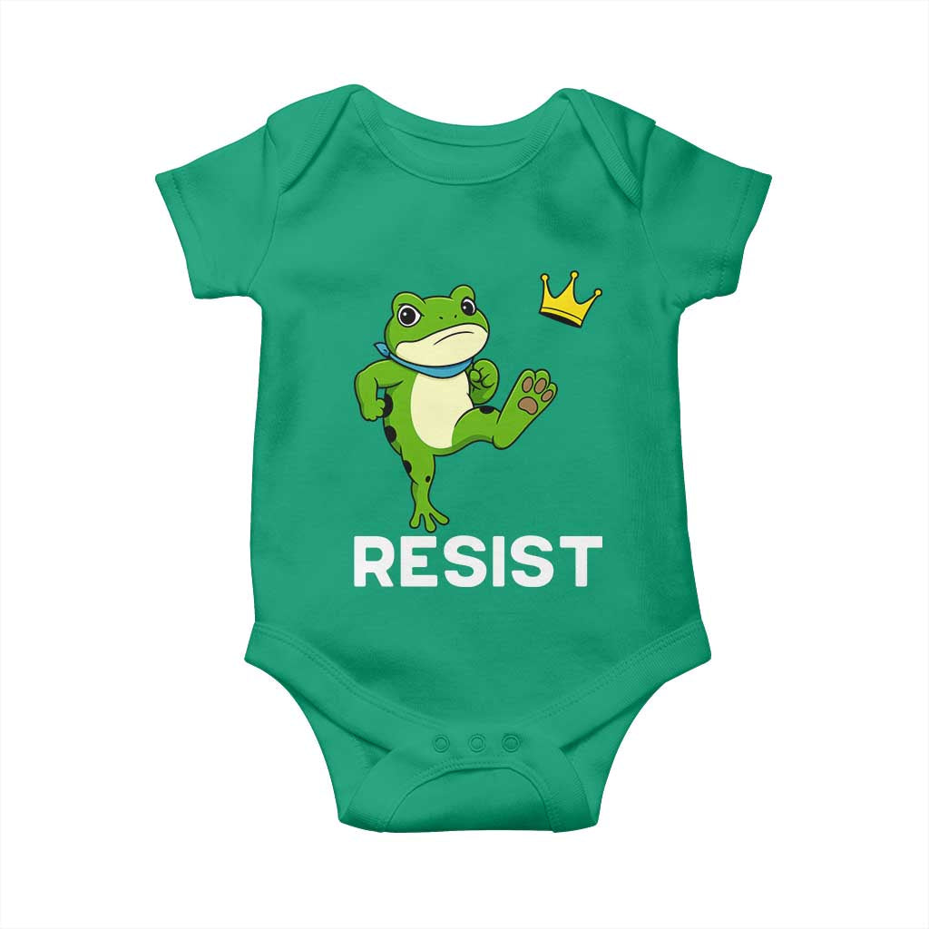 Resist Frog Kicking Crown Baby Onesie Funny No Kings In America Free Portland TS02 Irish Green Print Your Wear