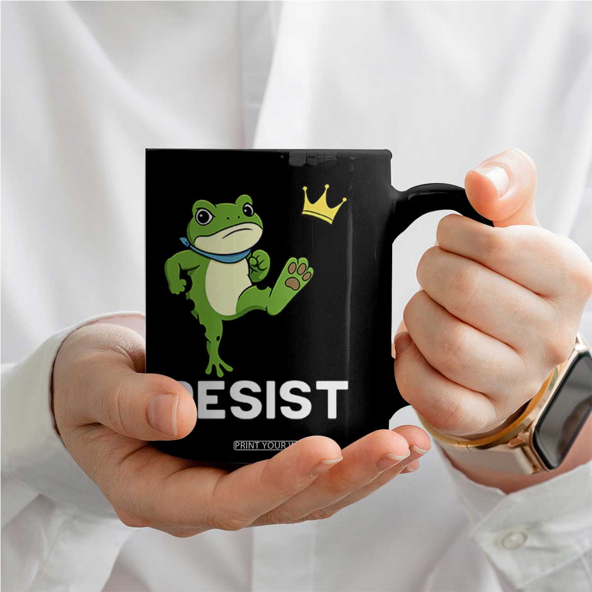 Resist Frog Kicking Crown Coffee Mug Funny No Kings In America Free Portland TS02 Print Your Wear