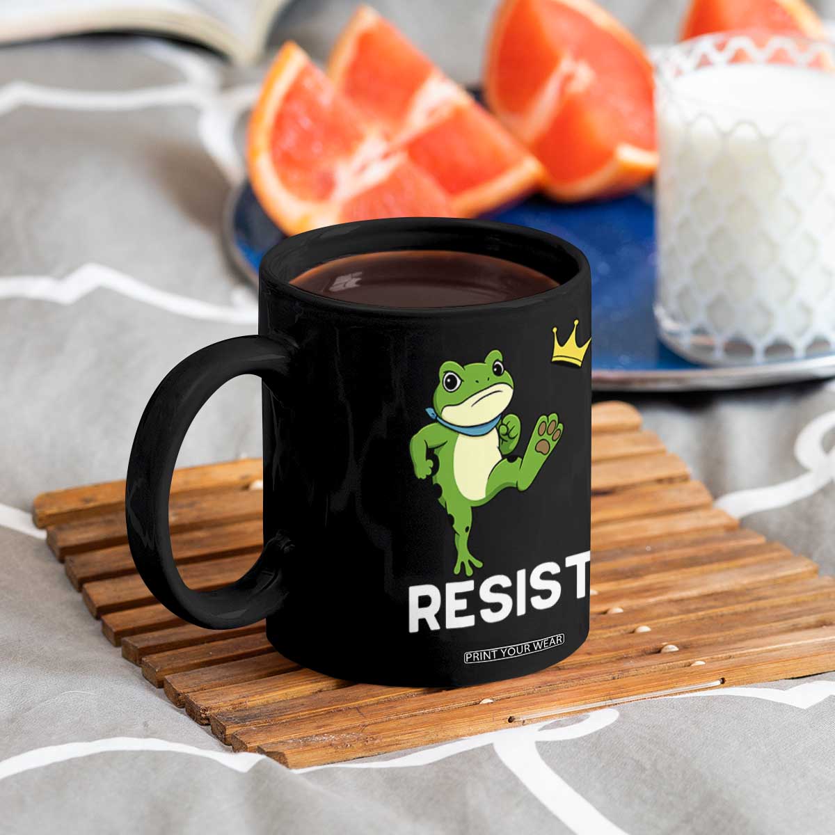 Resist Frog Kicking Crown Coffee Mug Funny No Kings In America Free Portland TS02 Print Your Wear