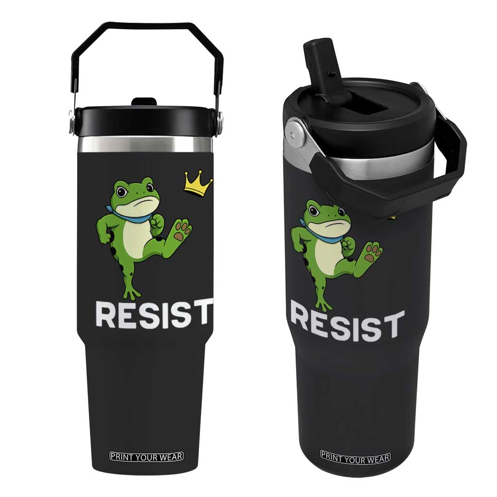 Resist Frog Kicking Crown Flip Straw Tumbler Funny No Kings In America Free Portland TS02 One Size: 30 oz Black Print Your Wear