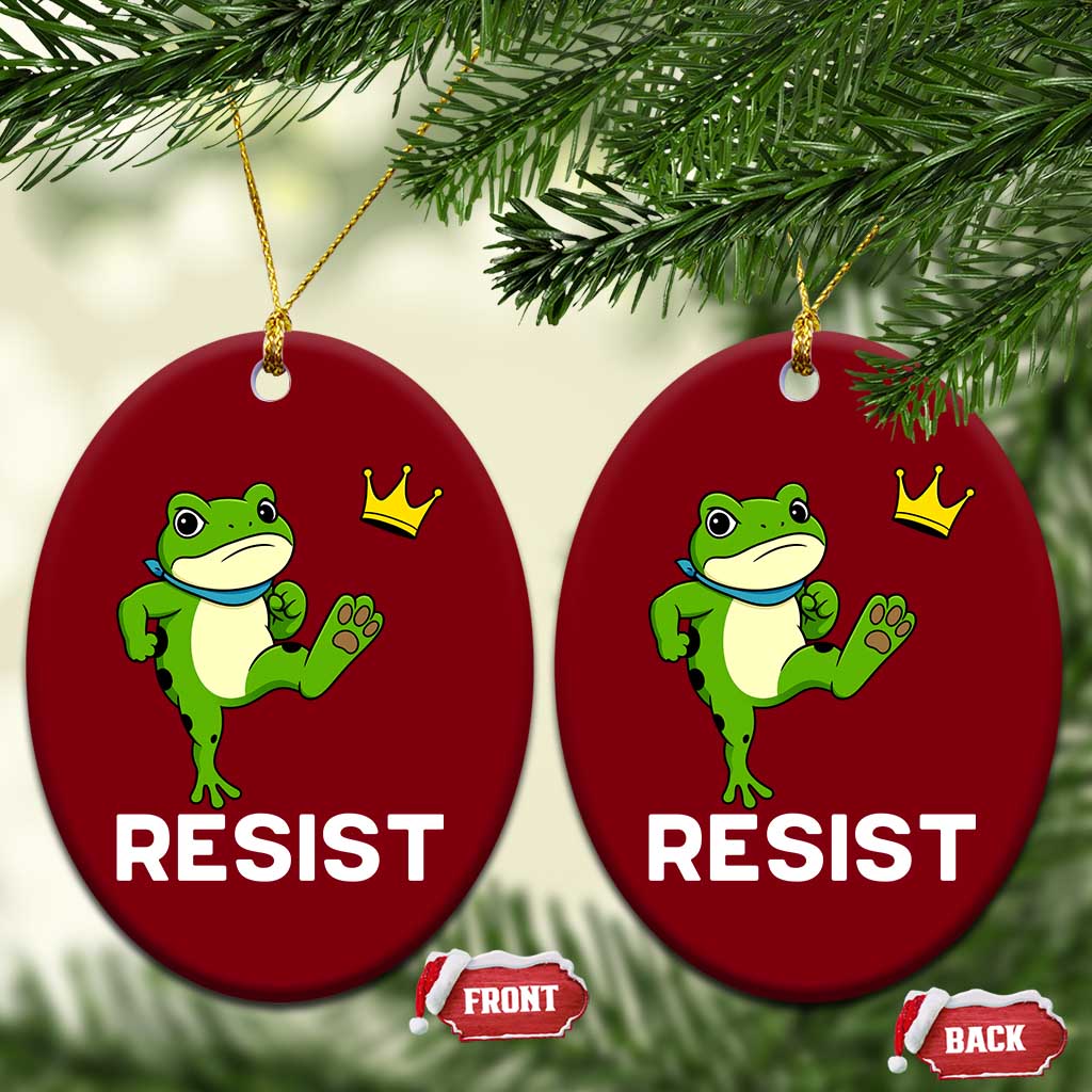 Resist Frog Kicking Crown Ceramic Ornament Funny No Kings In America Free Portland TS02 Print Your Wear