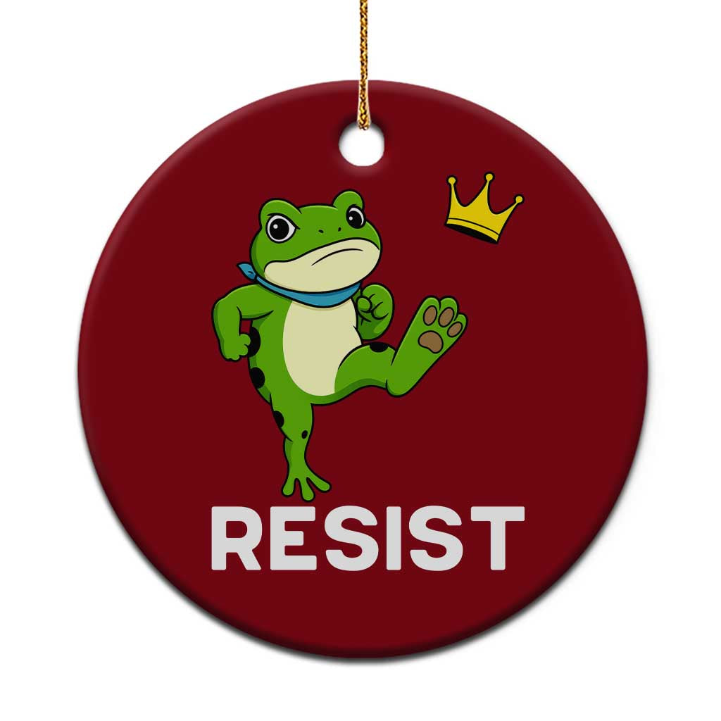 Resist Frog Kicking Crown Ceramic Ornament Funny No Kings In America Free Portland - Print Your Wear