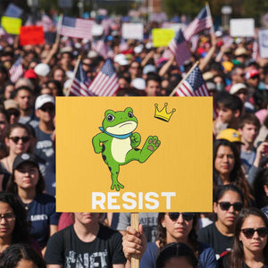 Resist Frog Kicking Crown Protest Sign Funny No Kings In America Free Portland - Print Your Wear