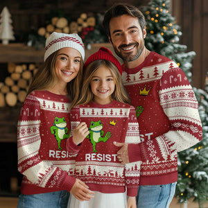Resist Frog Kicking Crown Ugly Christmas Sweater Funny No Kings In America Free Portland - Print Your Wear