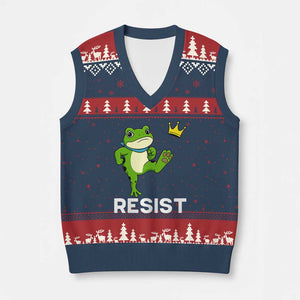 Resist Frog Kicking Crown V-Neck Knit Sweater Vest Funny No Kings In America Free Portland - Print Your Wear