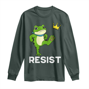 Resist Frog Kicking Crown Long Sleeve Shirt Funny No Kings In America Free Portland TS02 Dark Forest Green Print Your Wear