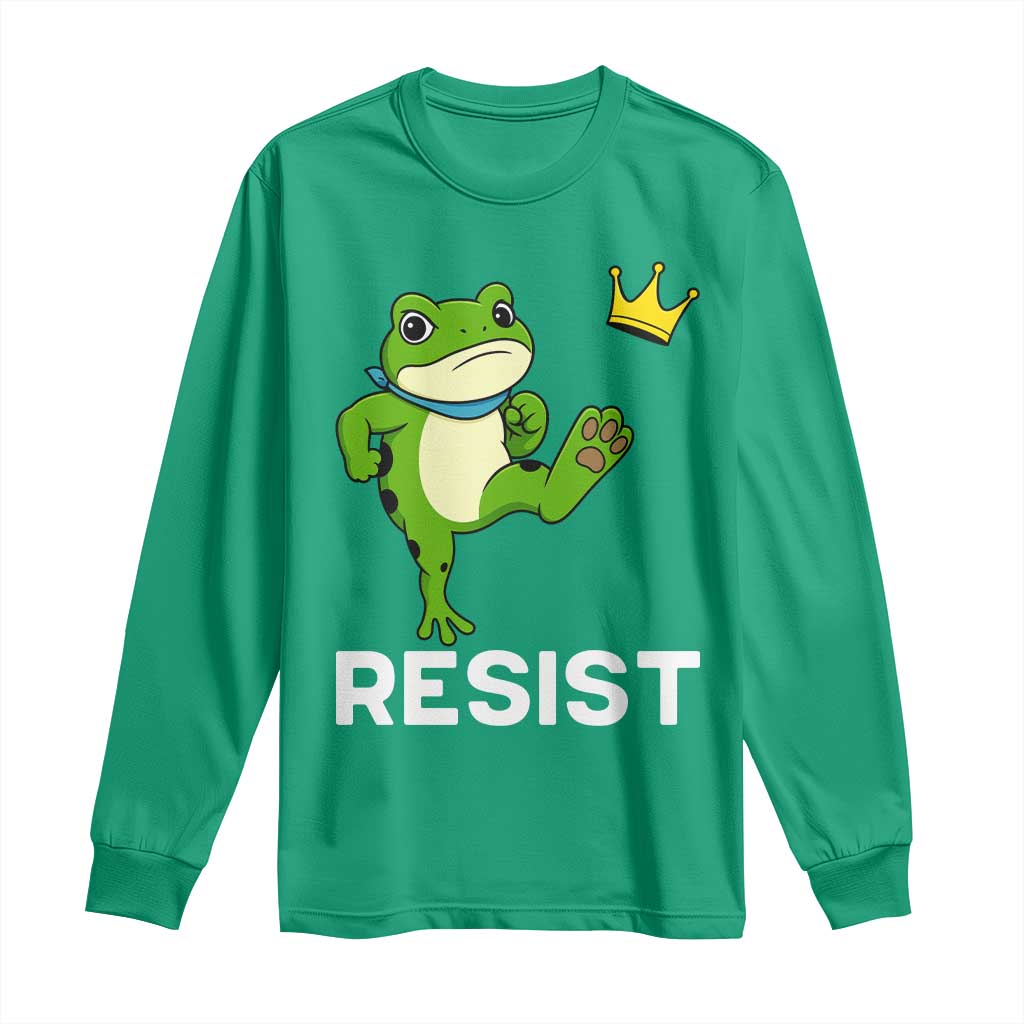Resist Frog Kicking Crown Long Sleeve Shirt Funny No Kings In America Free Portland TS02 Irish Green Print Your Wear