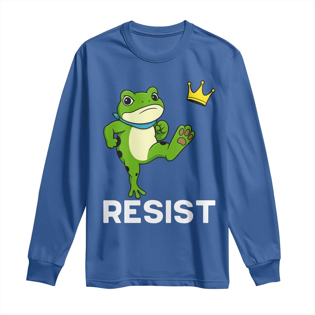 Resist Frog Kicking Crown Long Sleeve Shirt Funny No Kings In America Free Portland TS02 Royal Blue Print Your Wear