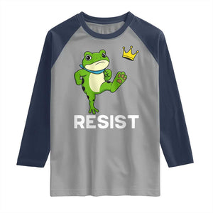Resist Frog Kicking Crown Raglan Shirt Funny No Kings In America Free Portland TS02 Sport Gray Navy Print Your Wear