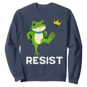 Resist Frog Kicking Crown Sweatshirt Funny No Kings In America Free Portland TS02 Navy Print Your Wear