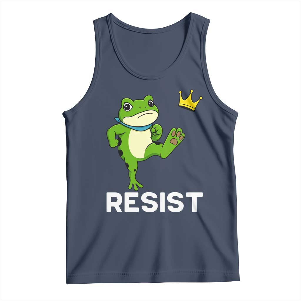 Resist Frog Kicking Crown Tank Top Funny No Kings In America Free Portland TS02 Navy Print Your Wear
