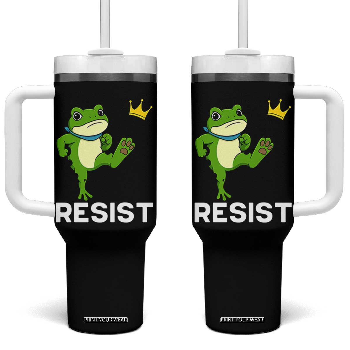 Resist Frog Kicking Crown Tumbler With Handle Funny No Kings In America Free Portland TS02 One Size: 40 oz Black Print Your Wear