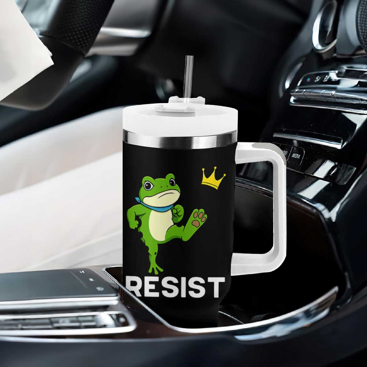 Resist Frog Kicking Crown Tumbler With Handle Funny No Kings In America Free Portland TS02 Print Your Wear