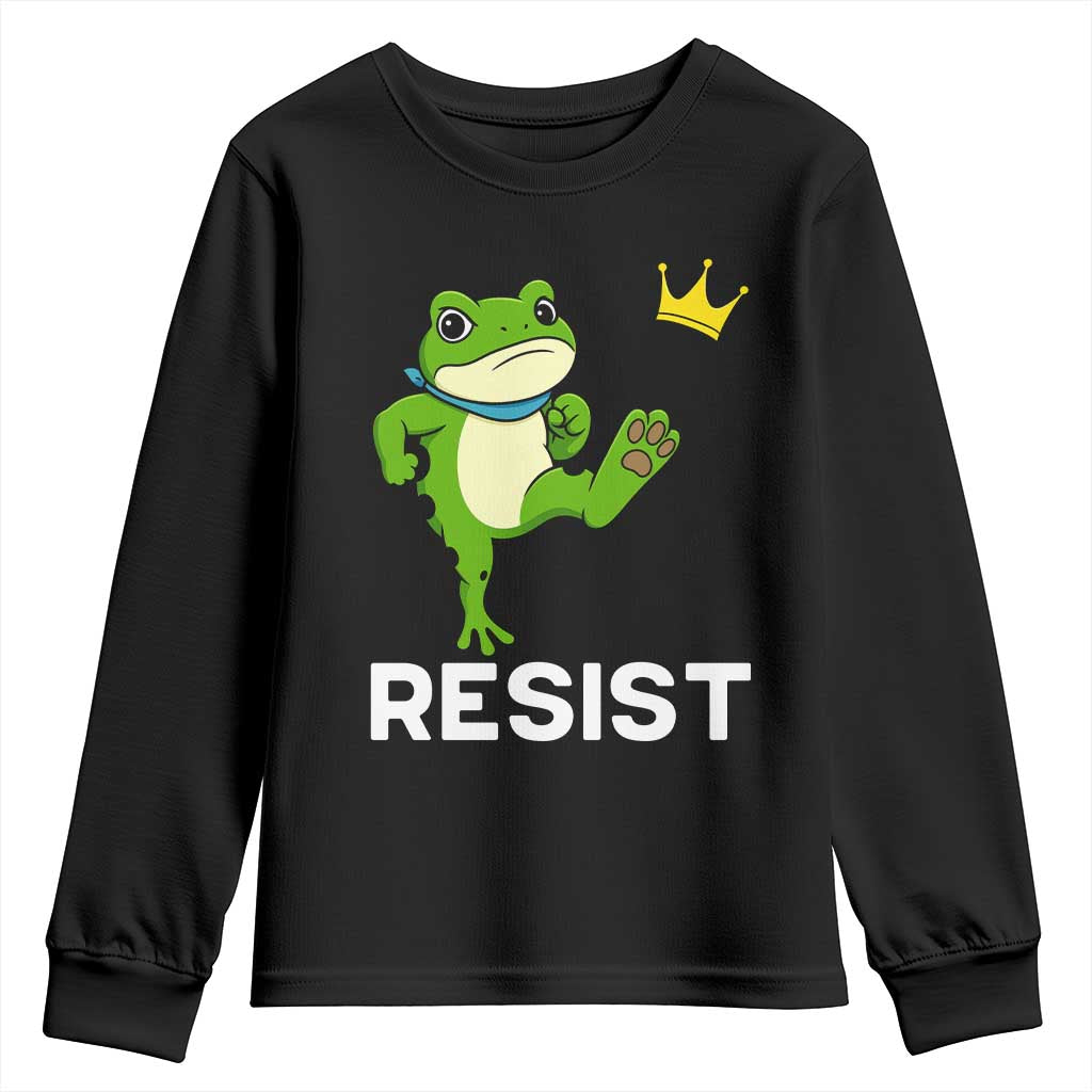 Resist Frog Kicking Crown Youth Sweatshirt Funny No Kings In America Free Portland TS02 Black Print Your Wear