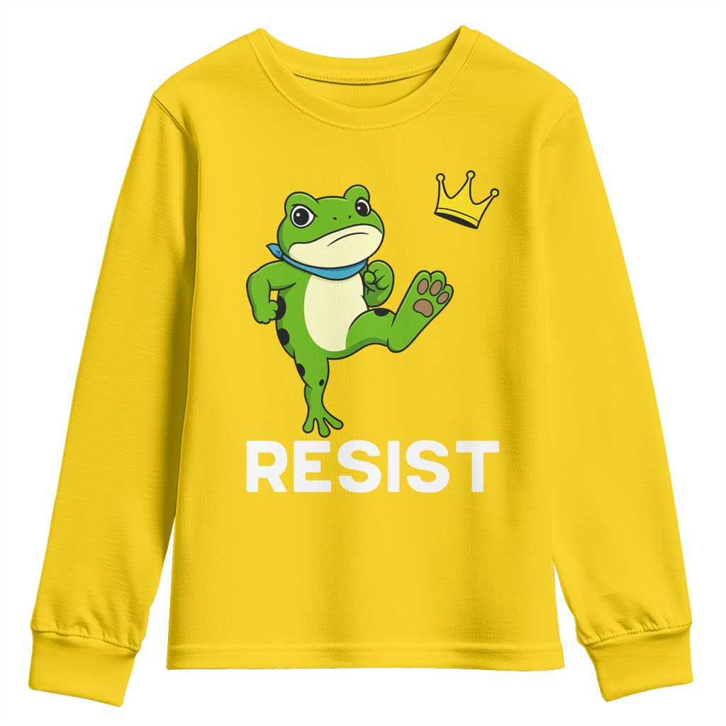 Resist Frog Kicking Crown Youth Sweatshirt Funny No Kings In America Free Portland TS02 Daisy Print Your Wear