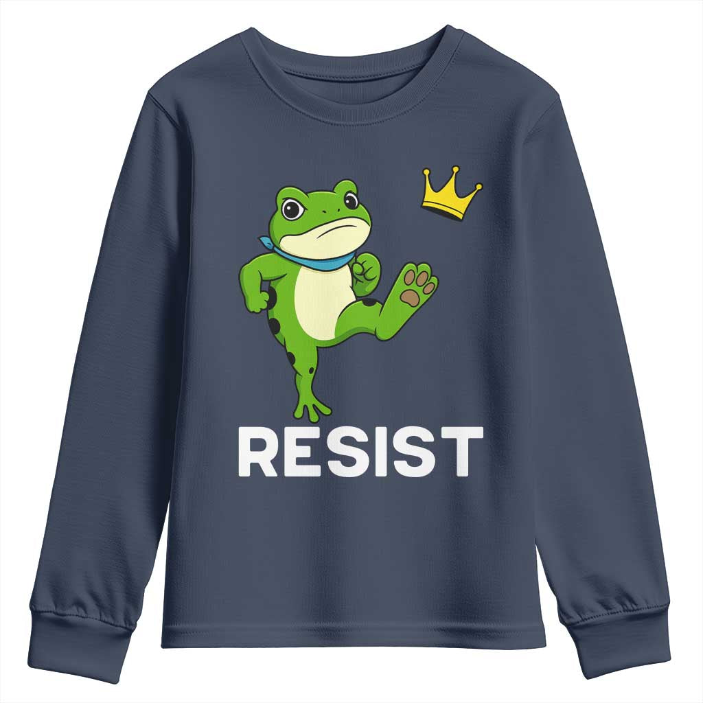 Resist Frog Kicking Crown Youth Sweatshirt Funny No Kings In America Free Portland TS02 Navy Print Your Wear