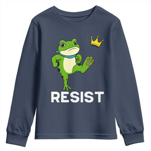 Resist Frog Kicking Crown Youth Sweatshirt Funny No Kings In America Free Portland TS02 Navy Print Your Wear