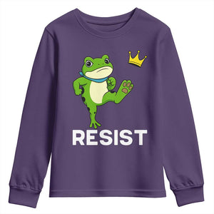 Resist Frog Kicking Crown Youth Sweatshirt Funny No Kings In America Free Portland TS02 Purple Print Your Wear