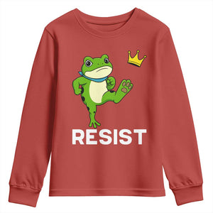 Resist Frog Kicking Crown Youth Sweatshirt Funny No Kings In America Free Portland TS02 Red Print Your Wear