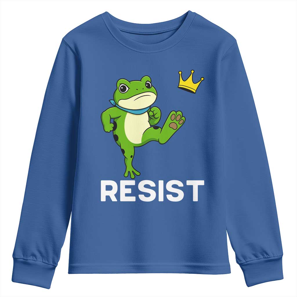 Resist Frog Kicking Crown Youth Sweatshirt Funny No Kings In America Free Portland TS02 Royal Blue Print Your Wear