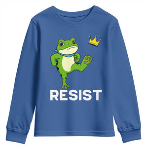 Resist Frog Kicking Crown Youth Sweatshirt Funny No Kings In America Free Portland TS02 Royal Blue Print Your Wear