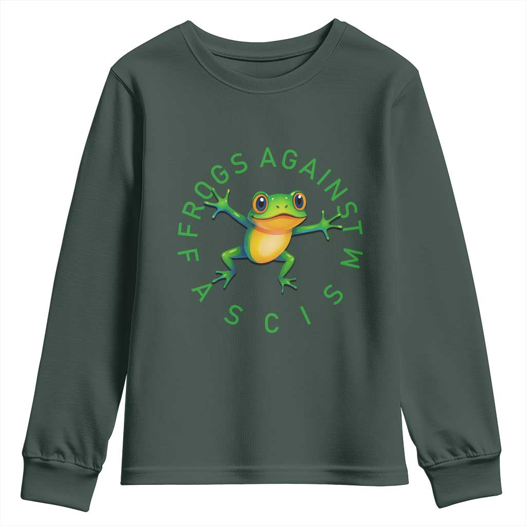 Frogs Against Fascism Youth Sweatshirt Portland Frog Protest Together Strong TS02 Dark Forest Green Print Your Wear