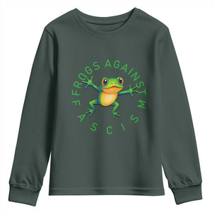 Frogs Against Fascism Youth Sweatshirt Portland Frog Protest Together Strong TS02 Dark Forest Green Print Your Wear