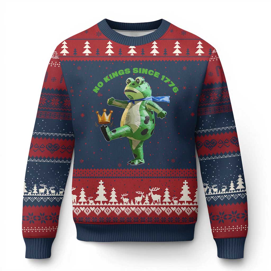 No Kings Since 1776 Frog Ugly Christmas Sweater Funny Inflatable Frog Meme Protest Portland TS02 Navy Red Print Your Wear