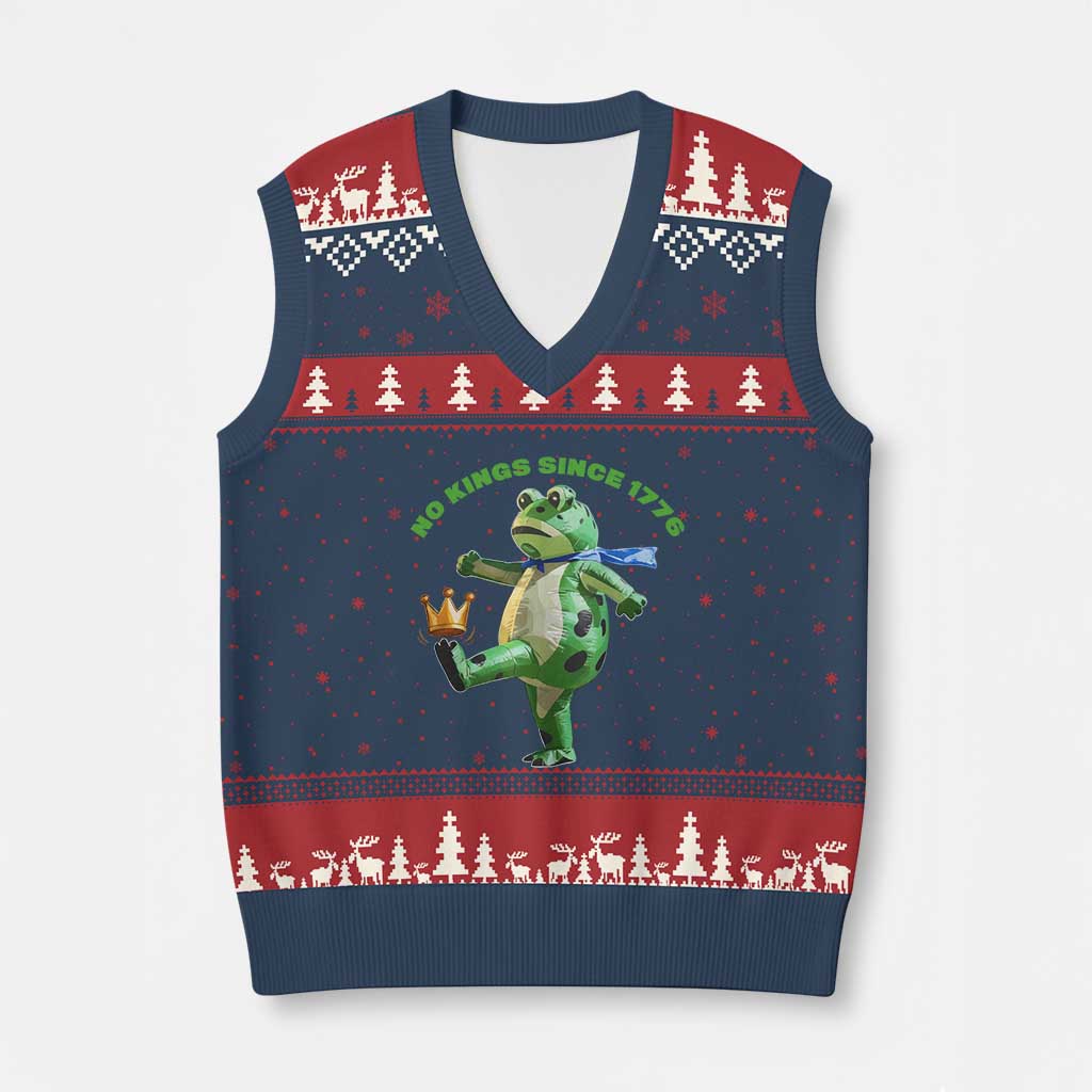 No Kings Since 1776 Frog V-Neck Knit Sweater Vest Funny Inflatable Frog Meme Protest Portland TS02 Navy Red Print Your Wear