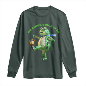 No Kings Since 1776 Frog Long Sleeve Shirt Funny Inflatable Frog Meme Protest Portland TS02 Dark Forest Green Print Your Wear