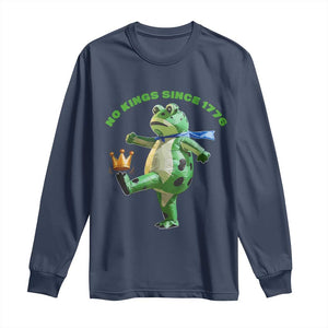 No Kings Since 1776 Frog Long Sleeve Shirt Funny Inflatable Frog Meme Protest Portland TS02 Navy Print Your Wear
