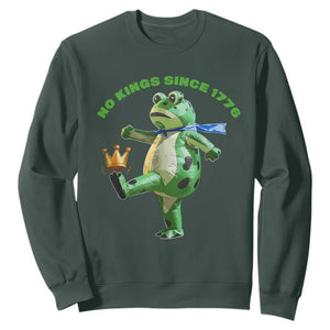 No Kings Since 1776 Frog Sweatshirt Funny Inflatable Frog Meme Protest Portland TS02 Dark Forest Green Print Your Wear