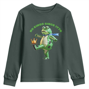 No Kings Since 1776 Frog Youth Sweatshirt Funny Inflatable Frog Meme Protest Portland TS02 Dark Forest Green Print Your Wear