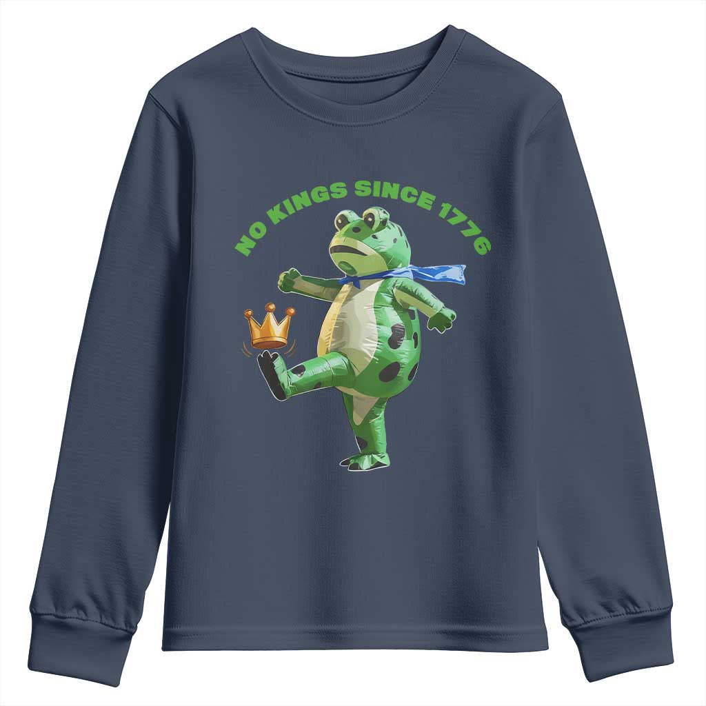 No Kings Since 1776 Frog Youth Sweatshirt Funny Inflatable Frog Meme Protest Portland TS02 Navy Print Your Wear
