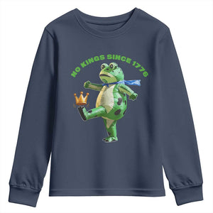 No Kings Since 1776 Frog Youth Sweatshirt Funny Inflatable Frog Meme Protest Portland TS02 Navy Print Your Wear