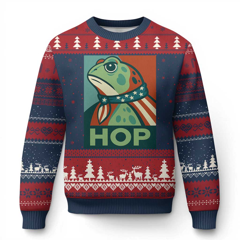 Hop Patriotic Frog Ugly Christmas Sweater Resist Protest Poster Graphic TS02 Navy Red Print Your Wear