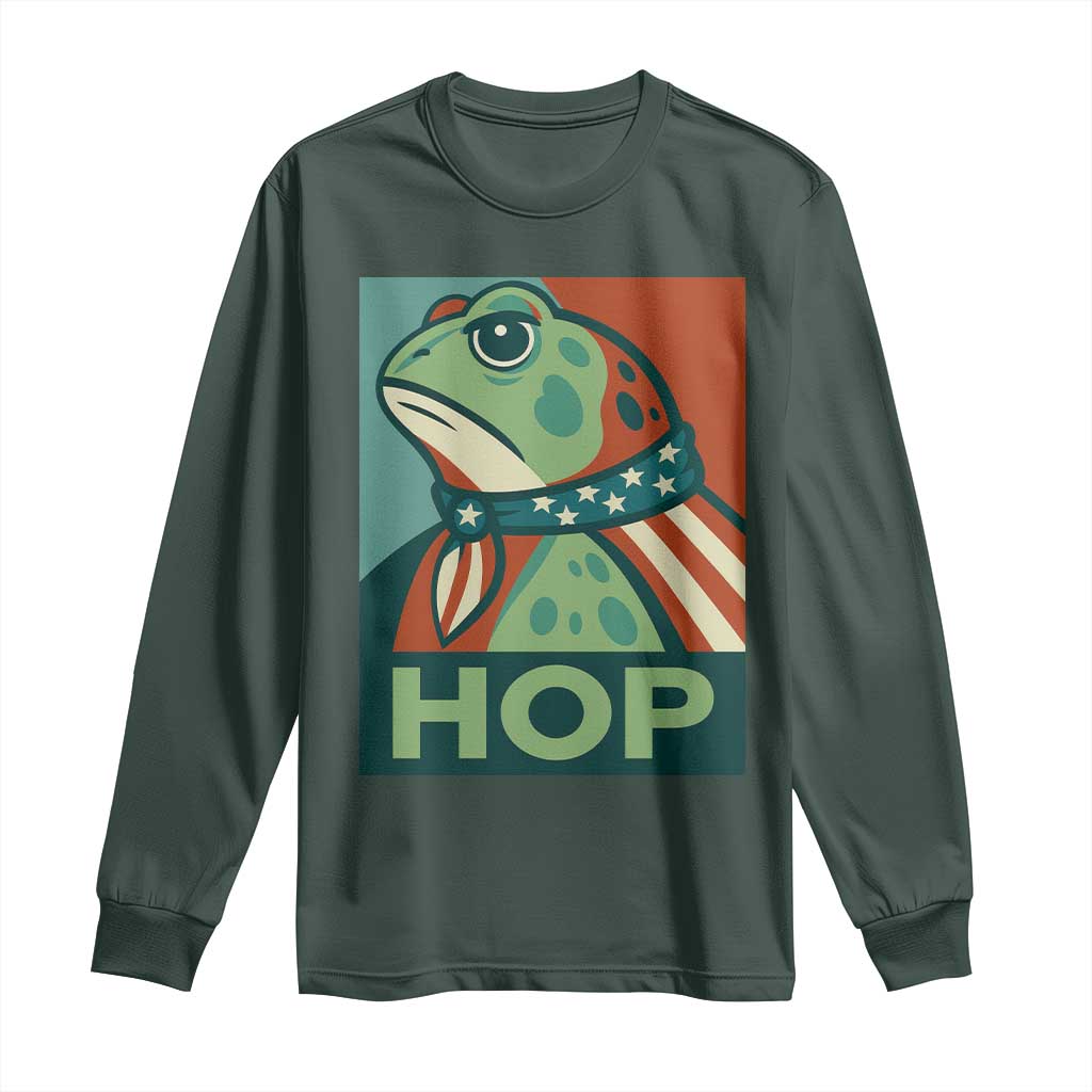 Hop Patriotic Frog Long Sleeve Shirt Resist Protest Poster Graphic TS02 Dark Forest Green Print Your Wear